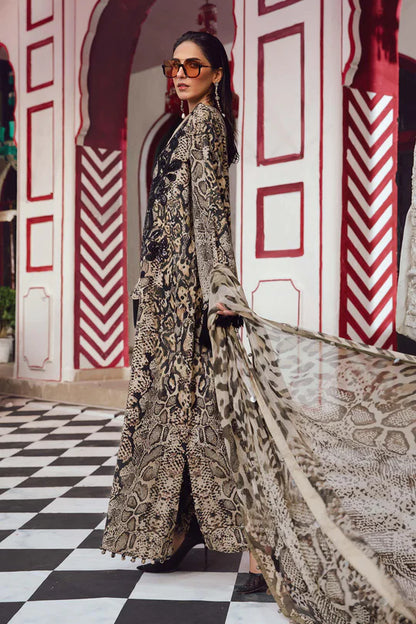 MPT-2702-B – Maria B M.Prints Beige & Black Stitched Linen Suit with chiffon dupatta – shop at Pakistanimoda