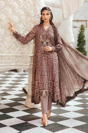 MPT-2703-B – Maria B M.Prints Lilac Stitched Cambric Suit with velvet patch & dupatta – Pakistani designer wear Pakistanimoda