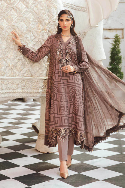 MPT-2703-B – Maria B M.Prints Lilac Stitched Cambric Suit with velvet patch & dupatta – Pakistani designer wear Pakistanimoda