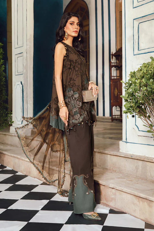 MPT-2704-A Maria B Designer Brown Stitched Cambric Suit – Eid & festive wear at Pakistanimoda