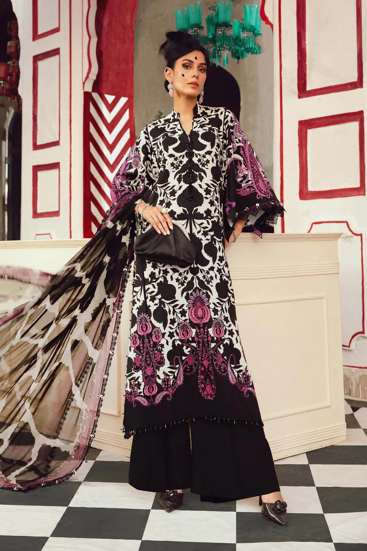MPT-2704-B – Maria B M.Prints Black Cambric Stitched Suit with embroidery – shop Pakistanimoda