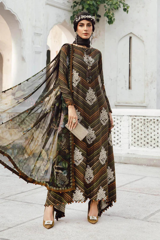 MPT-2705-B – Maria B M.Prints Brown Cambric 3pc Stitched Dress with embroidery – Pakistanimoda online