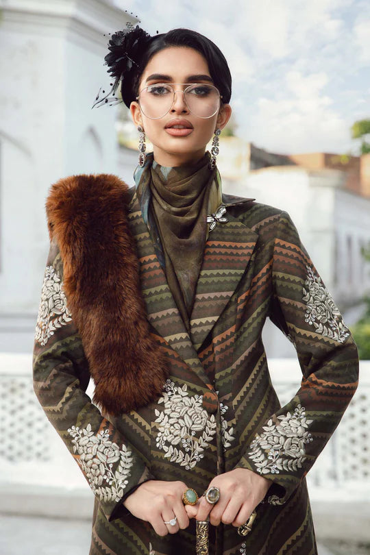 MPT-2705-B – Maria B M.Prints Brown Cambric 3pc Stitched Dress with embroidery – Pakistanimoda online