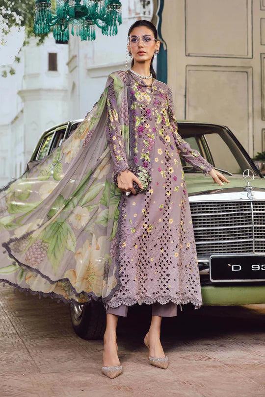 MPT-2706-B Maria B M.Prints Purple Cambric 3pc Suit stitched designer dress online at Pakistanimoda.com