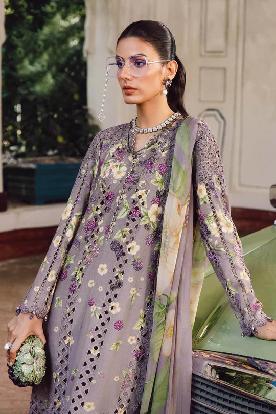MPT-2706-B Maria B M.Prints Purple Cambric 3pc Suit stitched designer dress online at Pakistanimoda.com