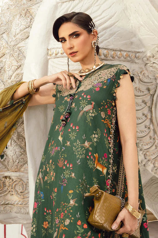 MPT-2707-B – Maria B M.Prints Green Linen Stitched Outfit 3pc festive dress – Pakistani designer wear at Pakistanimoda