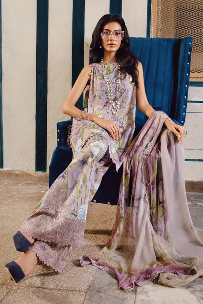 MPT-2708-A – Maria B M.Prints Lilac Stitched Cambric Suit with chiffon dupatta – shop festive designer wear at Pakistanimoda