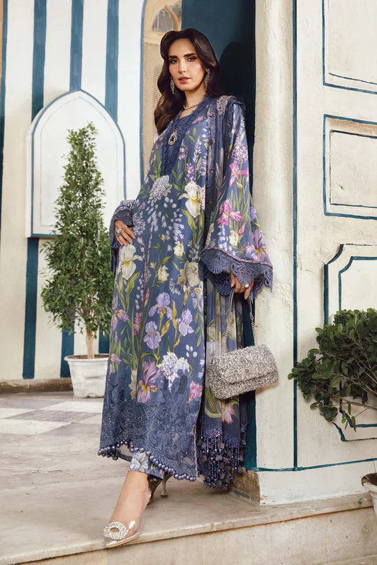 MPT-2708-B – Maria B M.Prints Blue Stitched Cambric Suit with chiffon dupatta – shop at Pakistanimoda