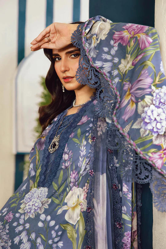 MPT-2708-B – Maria B M.Prints Blue Stitched Cambric Suit with chiffon dupatta – shop at Pakistanimoda