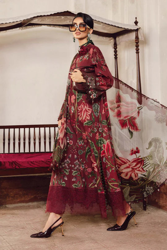 MPT-2709-A – Maria B M.Prints Designer Maroon Stitched Cambric Suit with dupatta – shop ready-to-wear at Pakistanimoda