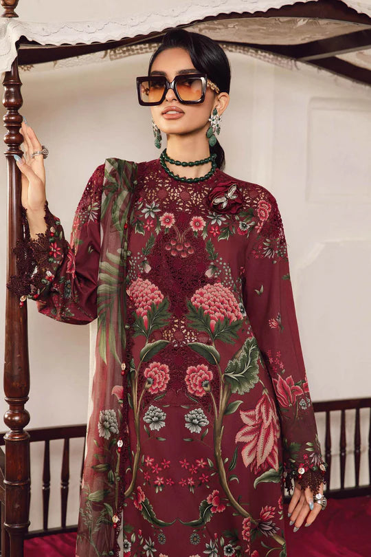 MPT-2709-A – Maria B M.Prints Designer Maroon Stitched Cambric Suit with dupatta – shop ready-to-wear at Pakistanimoda