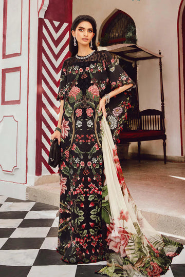 MPT-2709-B – Maria B M.Prints Black Stitched Cambric Suit with chiffon dupatta – shop at Pakistanimoda