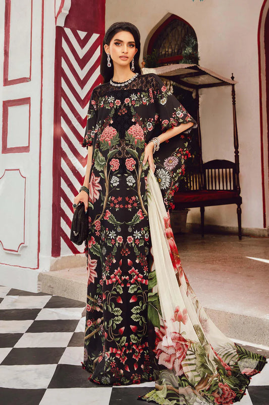 MPT-2709-B – Maria B M.Prints Black Stitched Cambric Suit with chiffon dupatta – shop at Pakistanimoda