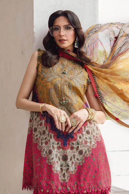MPT-2710-A – Maria B Designer Mustard Stitched Cambric Suit ready to wear with chiffon dupatta – Pakistanimoda