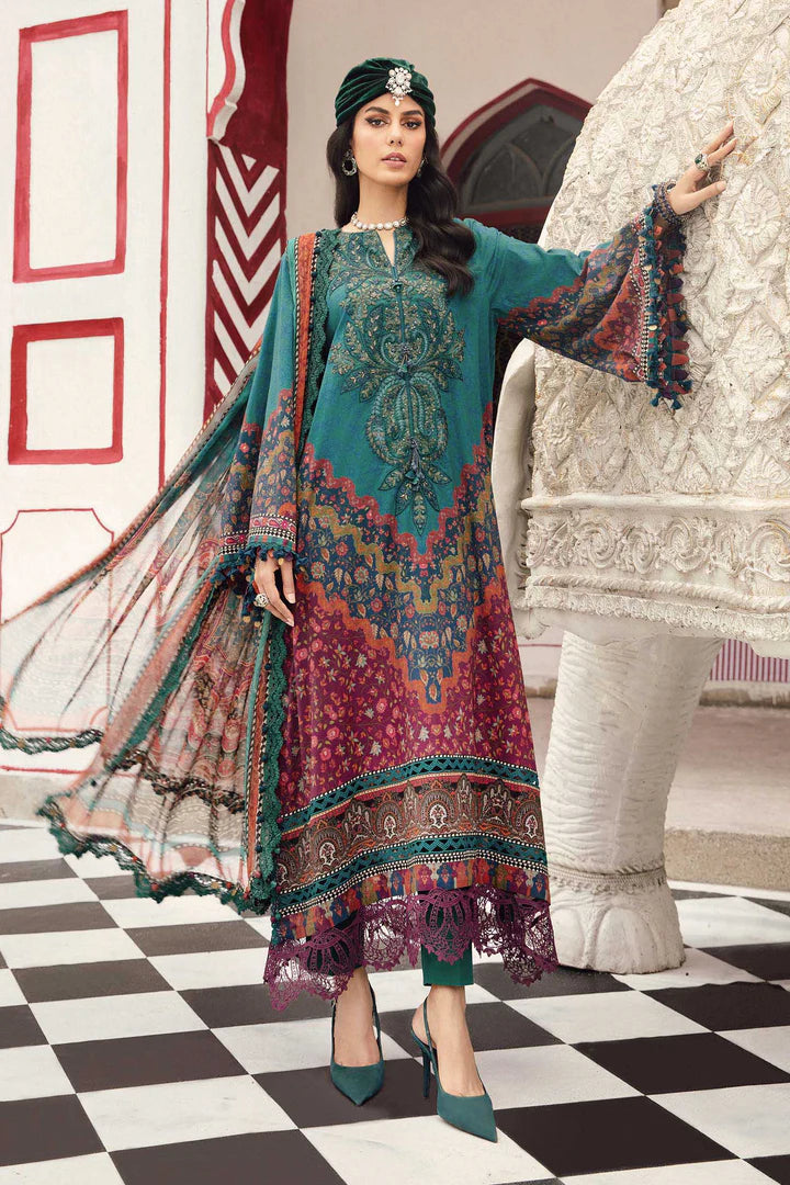 MPT-2710-B – Maria B Designer Teal Green Cambric Suit stitched with dupatta – shop ready-to-wear at Pakistanimoda