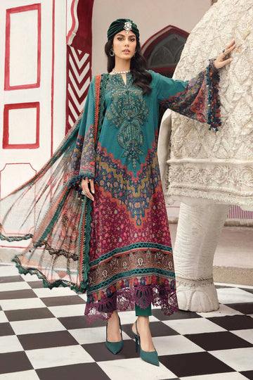 MPT-2710-B – Maria B Designer Teal Green Cambric Suit stitched with dupatta – shop ready-to-wear at Pakistanimoda