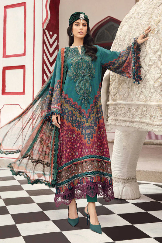 MPT-2710-B – Maria B Designer Teal Green Cambric Suit stitched with dupatta – shop ready-to-wear at Pakistanimoda