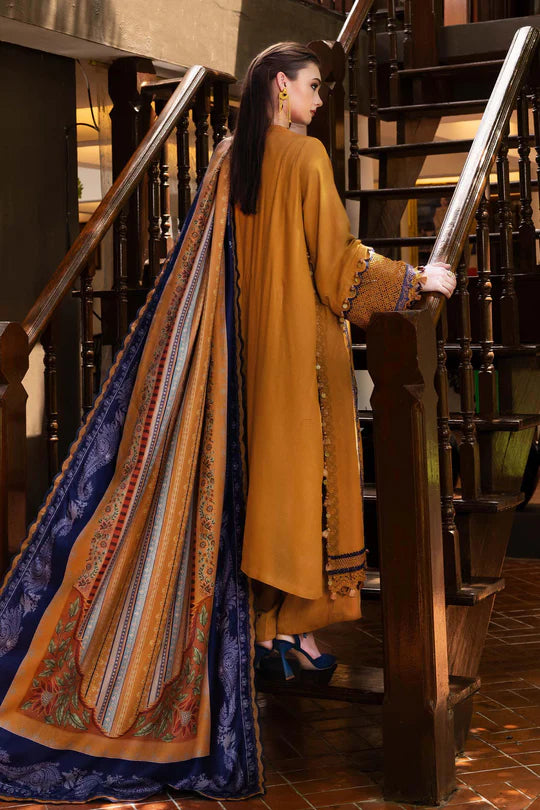 MPT-2803-A – Maria B Mustard Stitched Linen Suit for UK Canada Buyers