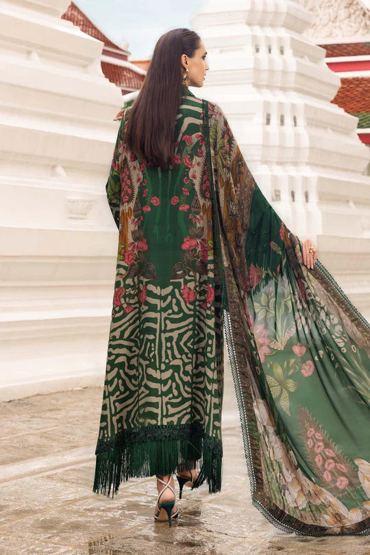 Maria B M-Prints MPT-2810-A green printed linen stitched suit with silk dupatta, available worldwide at Pakistanimoda.