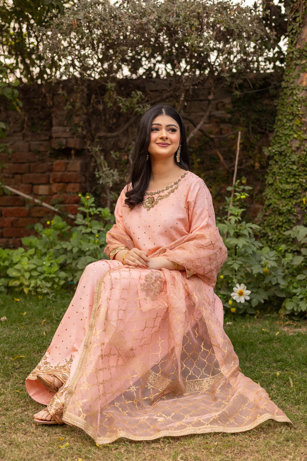 Maahi- Peach and Gold Farshi Shalwar Suit