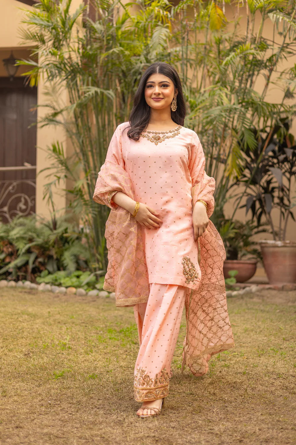 Maahi- Peach and Gold Farshi Shalwar Suit