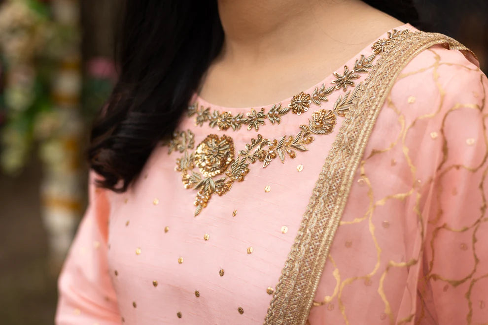 Maahi- Peach and Gold Farshi Shalwar Suit