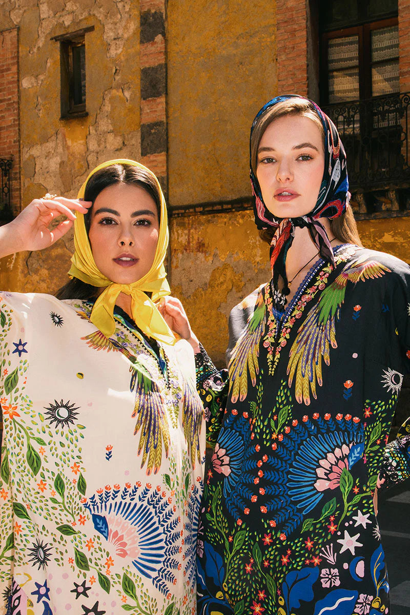 Magnolias- Designer off white lawn suit with printed silk dupatta By- Mushq