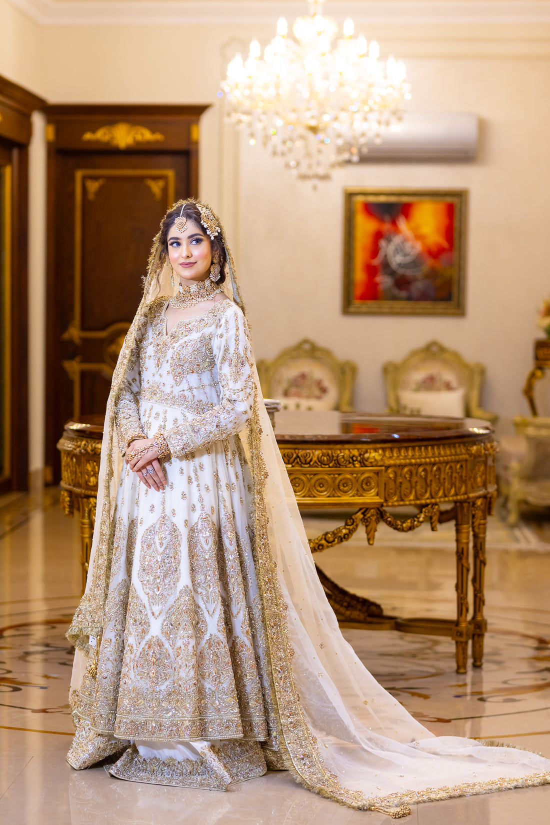 Mah-e-Noor - Traditional White Pure Organza Outfit for Brides