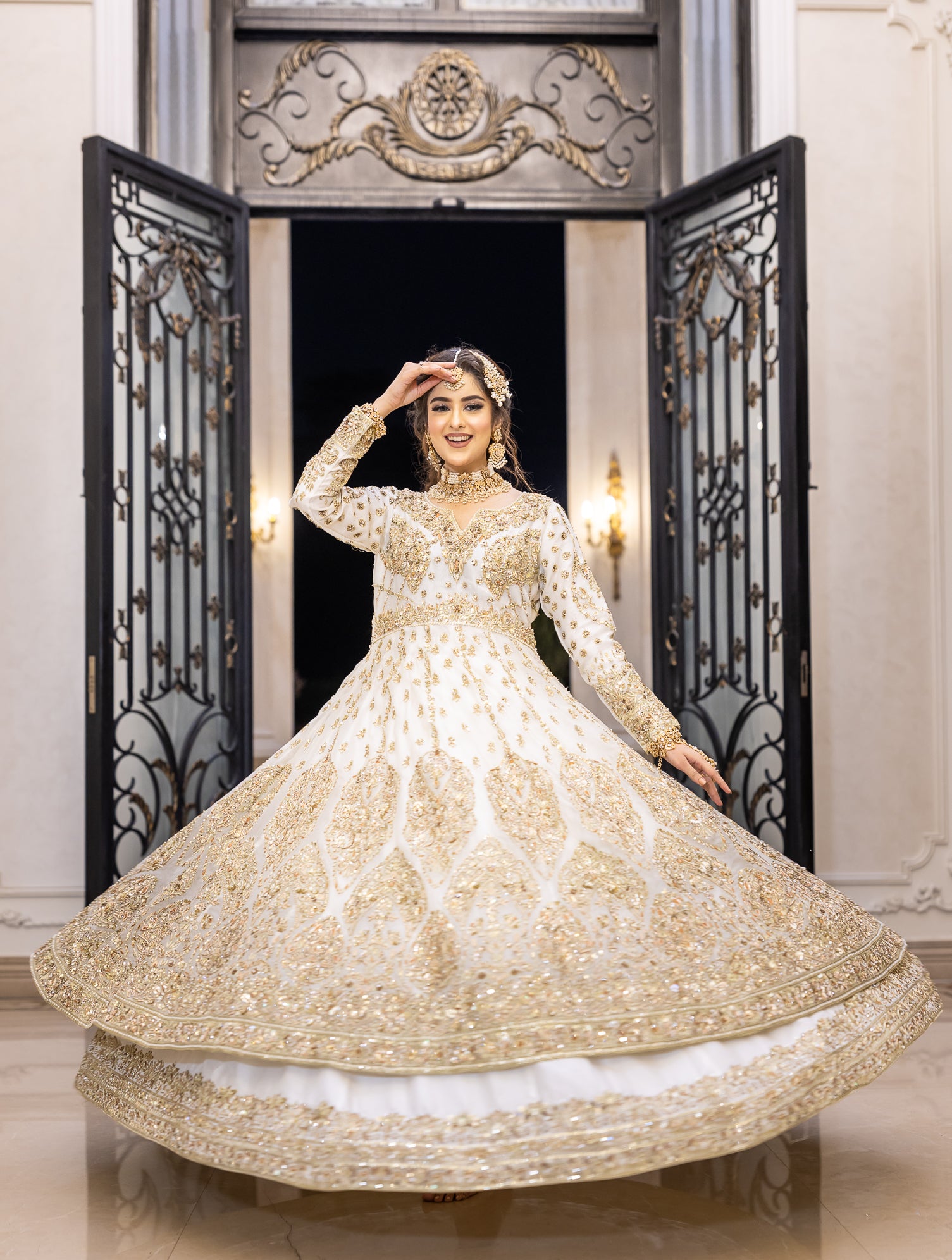 Mah-e-Noor - Traditional White Pure Organza Outfit for Brides