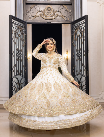 Mah-e-Noor - Traditional White Pure Organza Outfit for Brides
