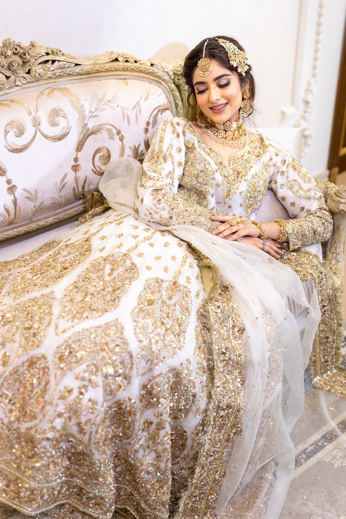 Mah-e-Noor - Traditional White Pure Organza Outfit for Brides