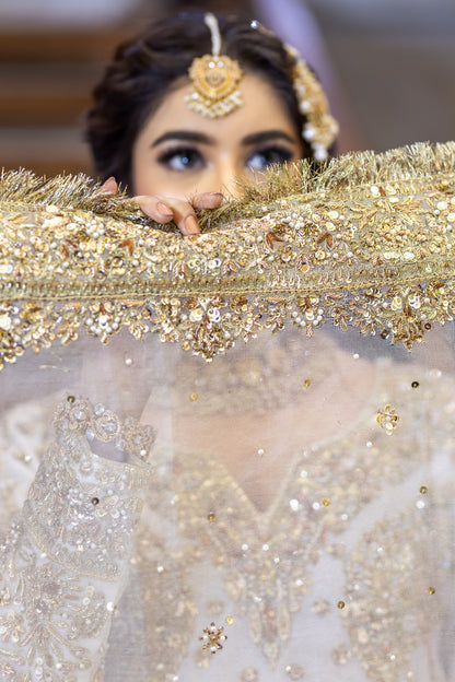 Mah-e-Noor - Traditional White Pure Organza Outfit for Brides