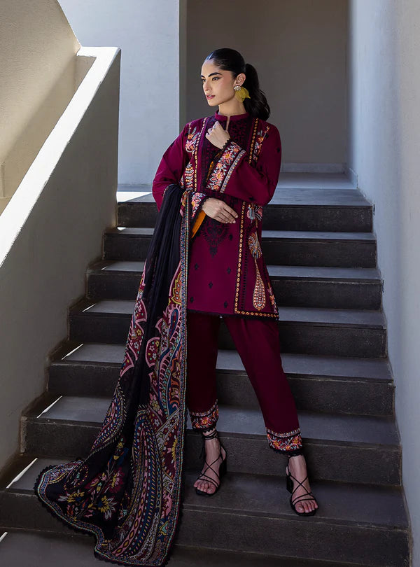 Mahay-Rich Deep Maroon 3-piece Lawn Suit By-Zainab Chottani
