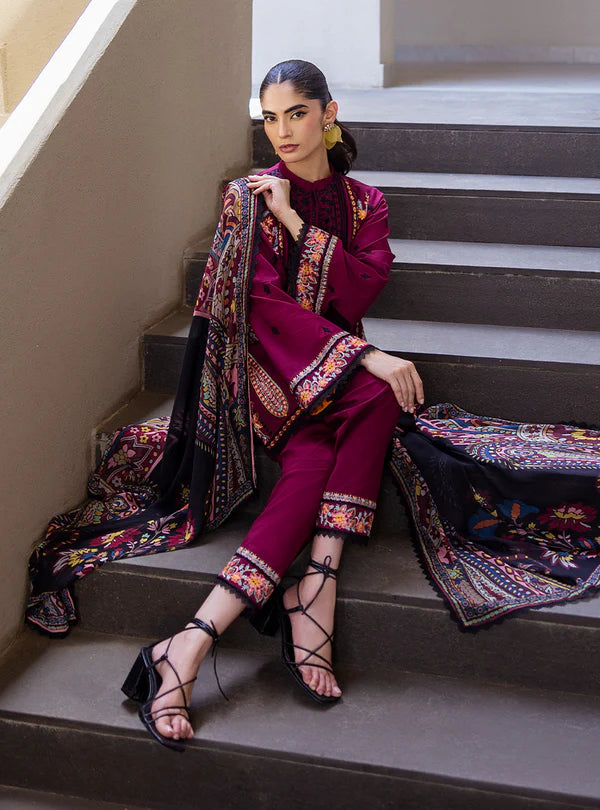 Mahay-Rich Deep Maroon 3-piece Lawn Suit By-Zainab Chottani