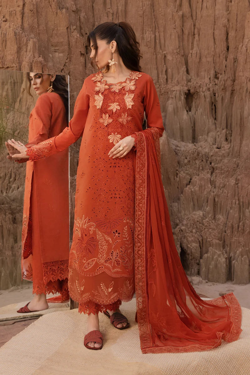 Mahi- Orange Premium Lawn Eid Edit' 25 Ensemble By- Rang Rasiya