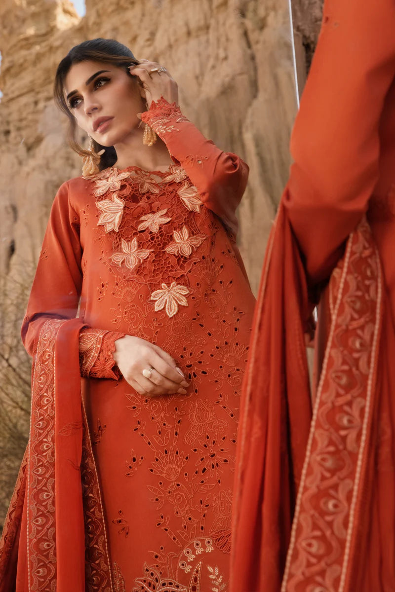Mahi- Orange Premium Lawn Eid Edit' 25 Ensemble By- Rang Rasiya