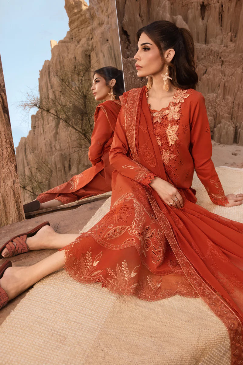 Mahi- Orange Premium Lawn Eid Edit' 25 Ensemble By- Rang Rasiya