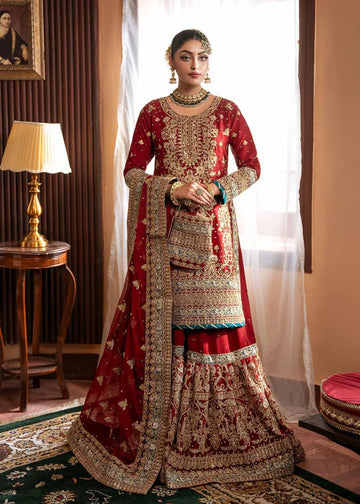 Mahideen- Elegant Designer Crimson Gharara Suit For Canadian Brides