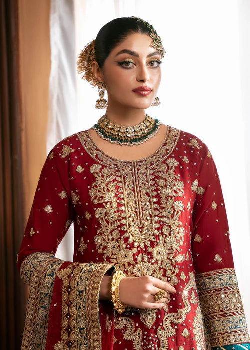 Mahideen- Elegant Designer Crimson Gharara Suit For Canadian Brides