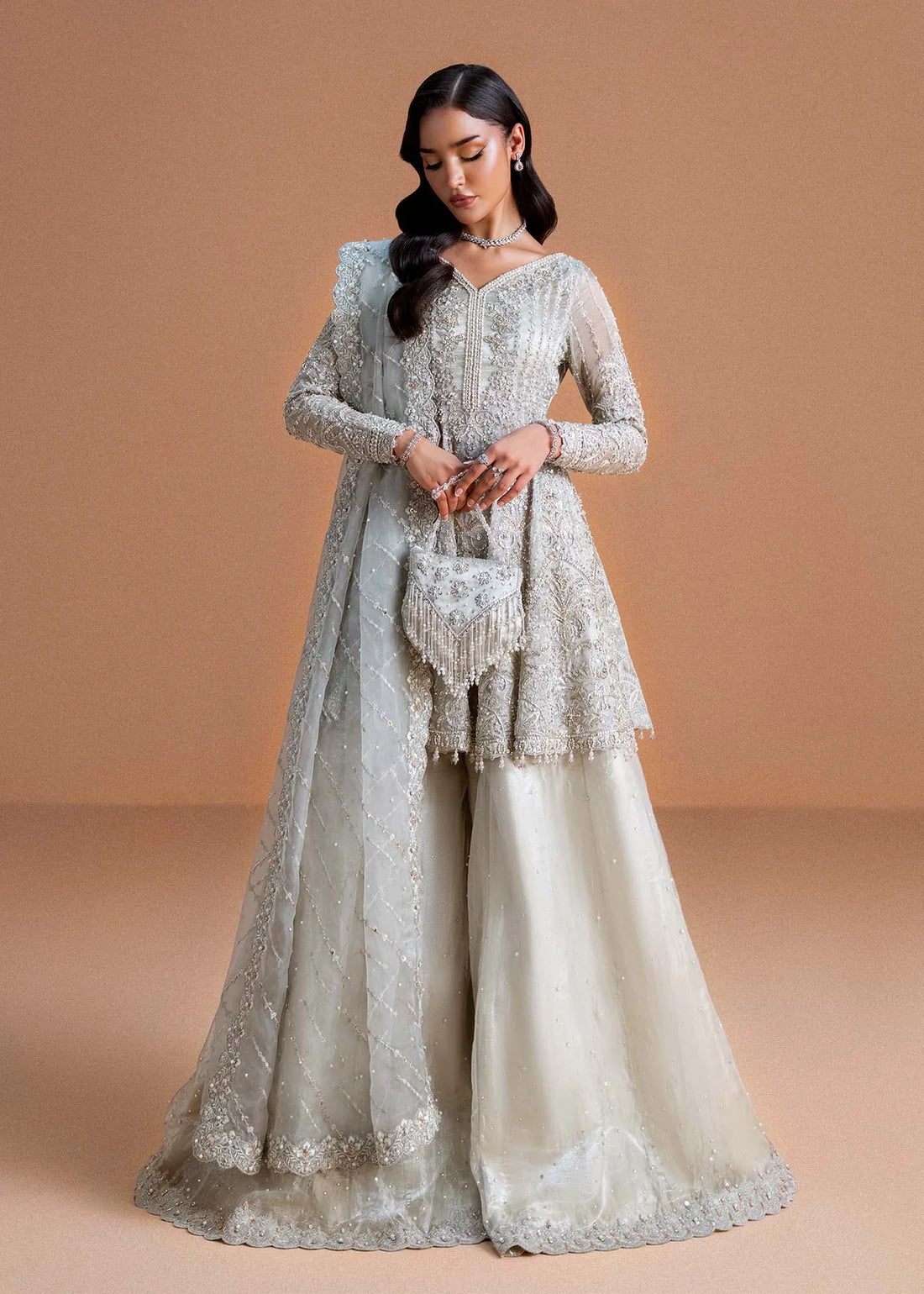 Mahira luxury moonlit silver Pakistani formal wear by Kanwal Malik
