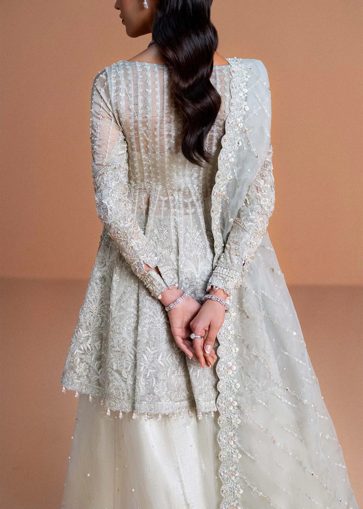 Mahira luxury moonlit silver Pakistani formal wear by Kanwal Malik