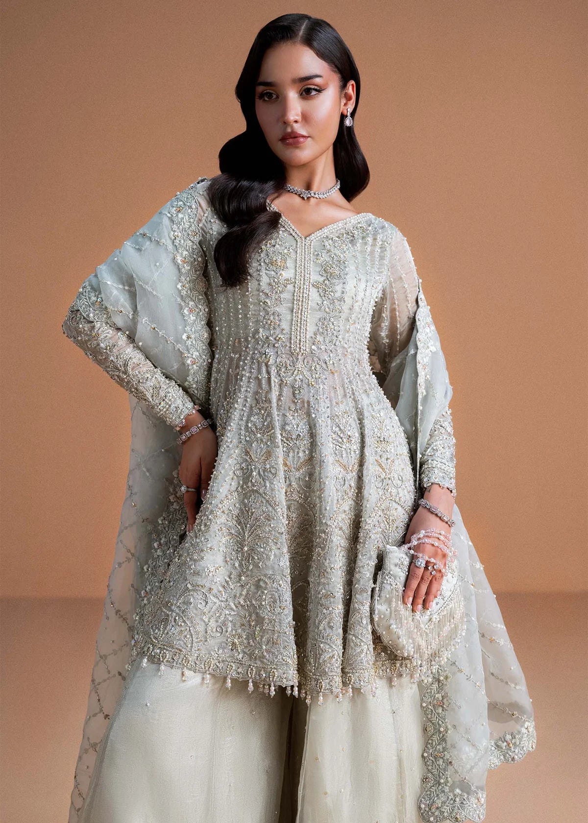 Mahira luxury moonlit silver Pakistani formal wear by Kanwal Malik
