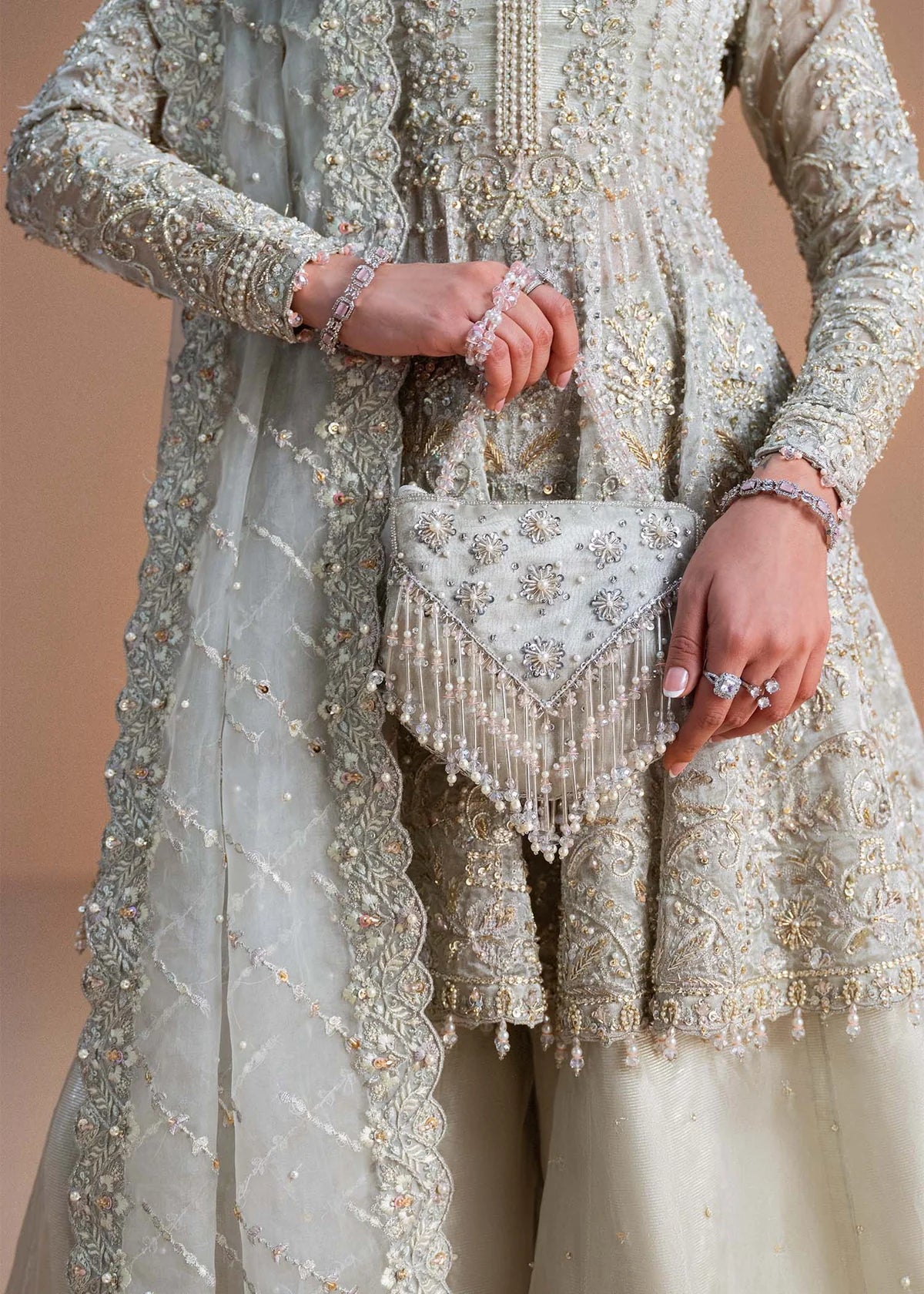 Mahira luxury moonlit silver Pakistani formal wear by Kanwal Malik