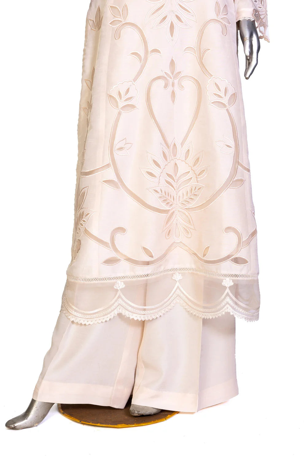 Mahjabeen – Festive Wear Pearl White Suit with Elegant Cutwork