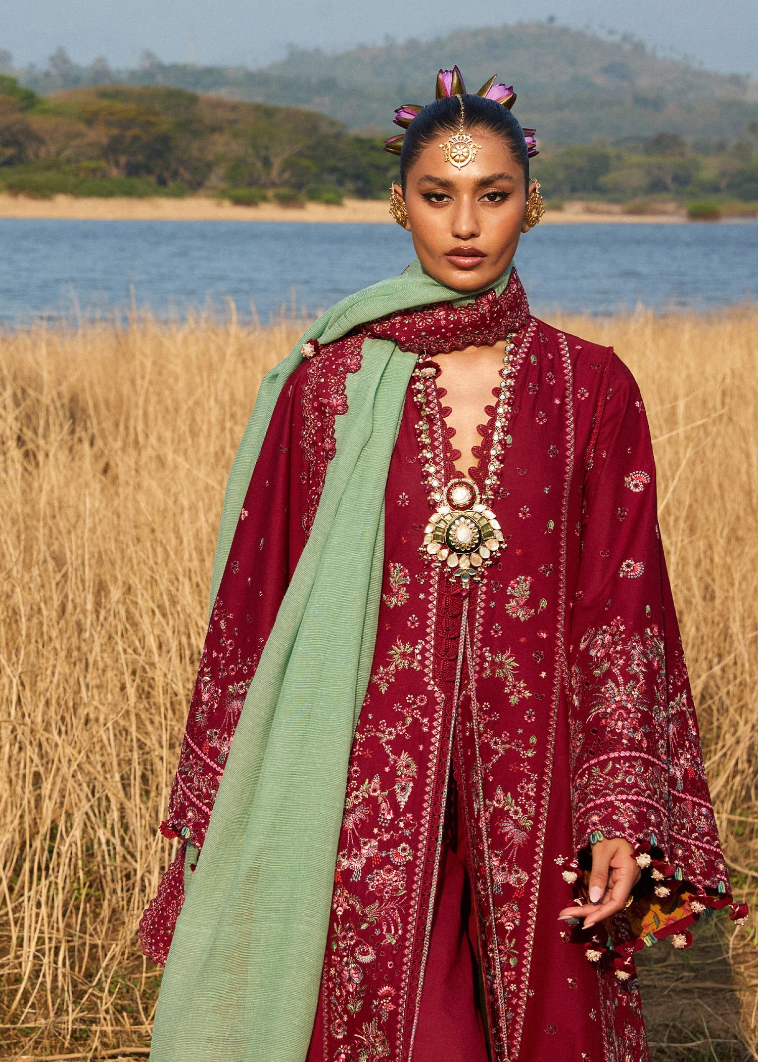 Mahogany- Maroon Luxury Lawn Suit By- Hussain Rehar