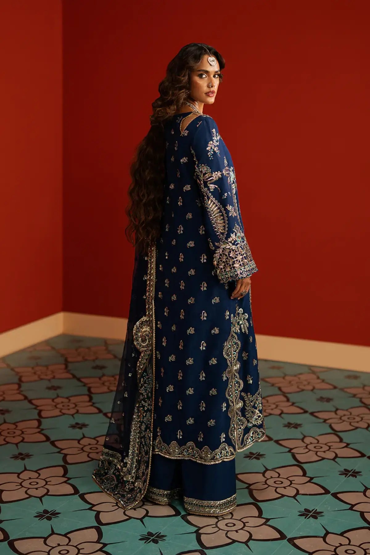 Mahreen Afrozeh navy raw silk Pakistani formal dress DIVANI 2025 stitched Pakistanimoda