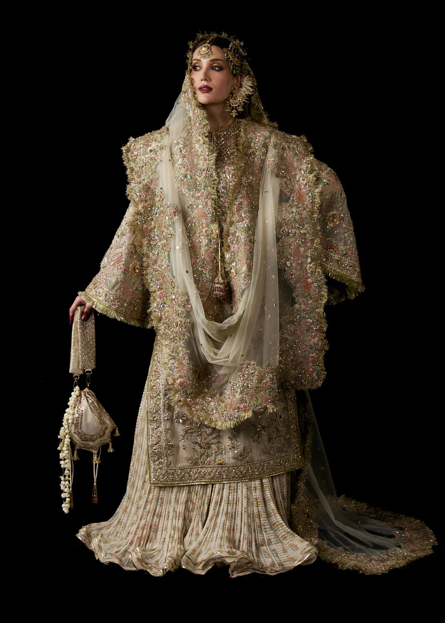 Mahtabi-Ivory Pure Organza Shirt with Printed Sharara