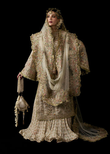 Mahtabi-Ivory Pure Organza Shirt with Printed Sharara