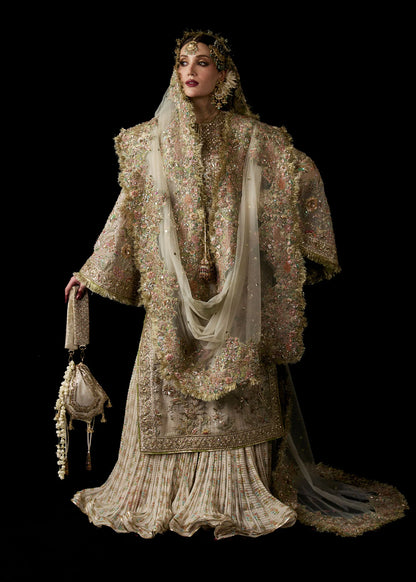 Mahtabi-Ivory Pure Organza Shirt with Printed Sharara