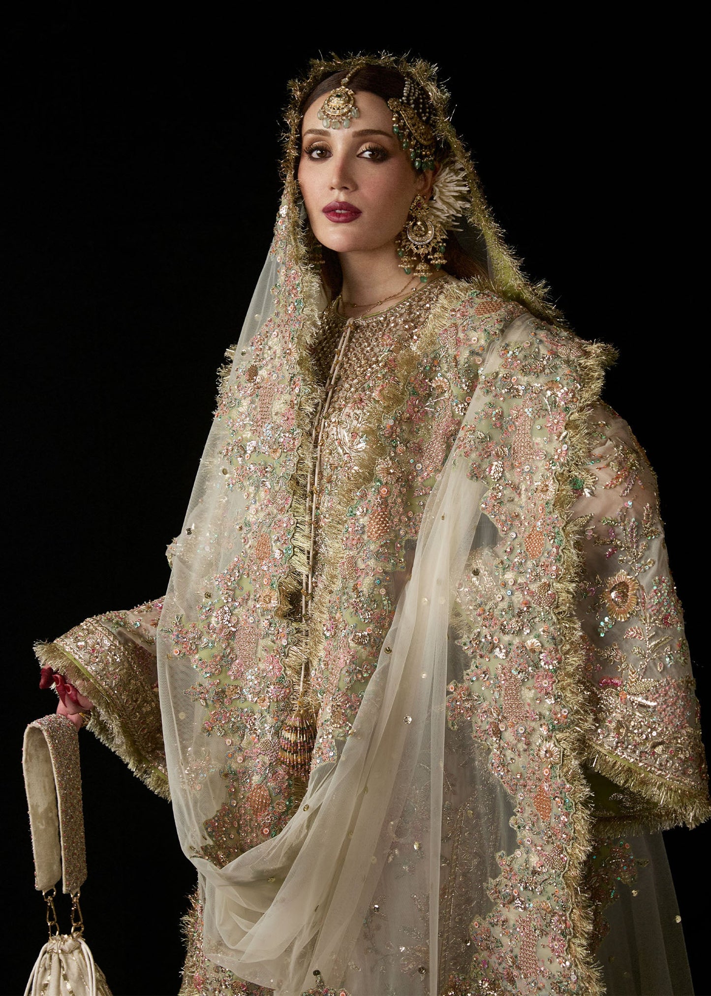 Mahtabi-Ivory Pure Organza Shirt with Printed Sharara